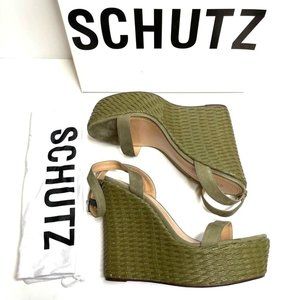 NIB SCHUTZ EDUARDA WEDGE SANDALS IN ASPEN GREEN SZ:9.5  NWT